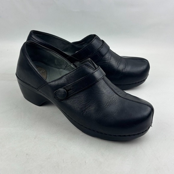 Dansko Solstice Clog Womens EU‎ 41 US 11-11.5 Black Leather Button Slip On Shoes - Picture 1 of 12